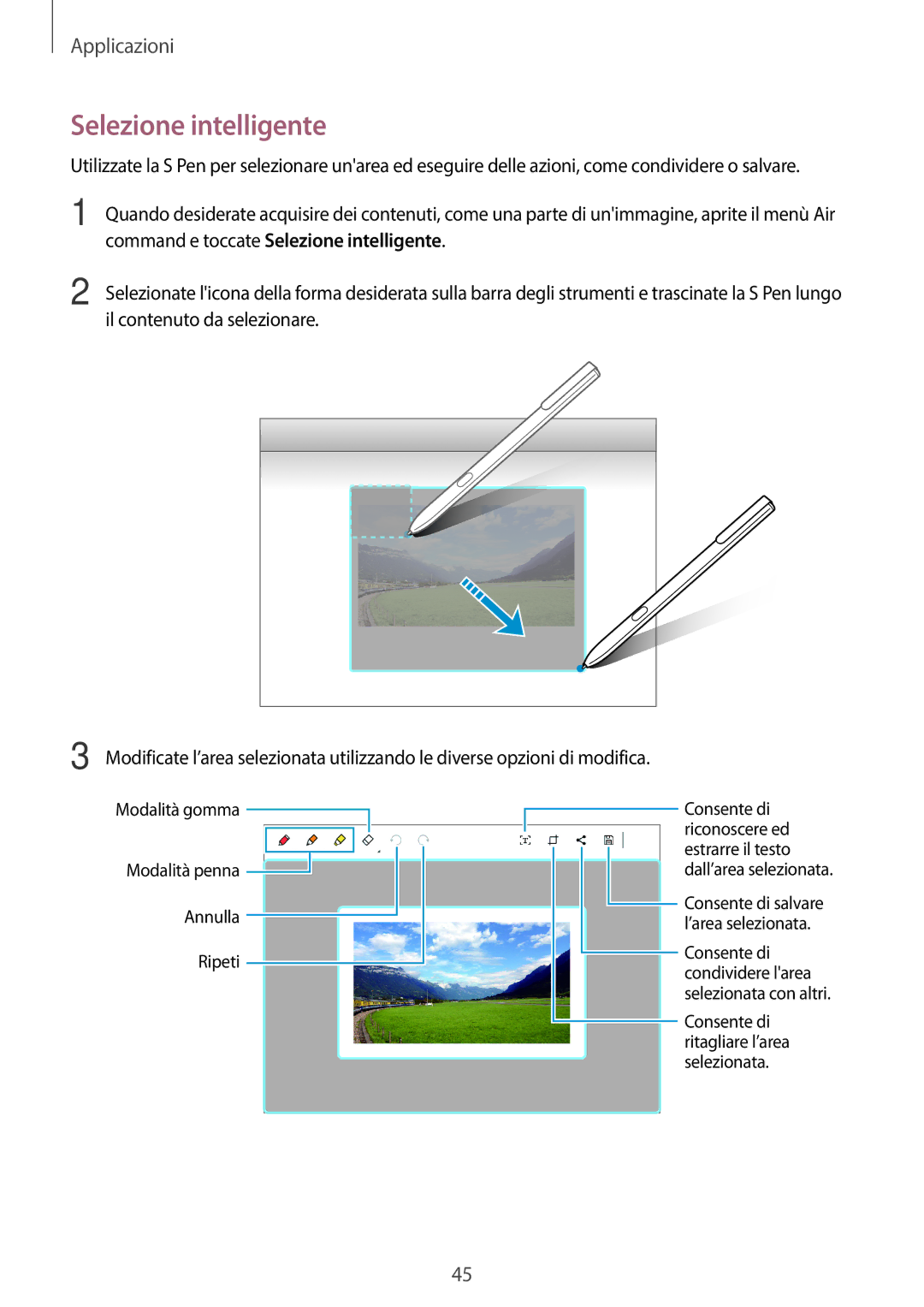 Samsung SM-W720NZKBITV, SM-W728NZKADBT, SM-W720NZKAITV, SM-W728NZKAITV manual Command e toccate Selezione intelligente 