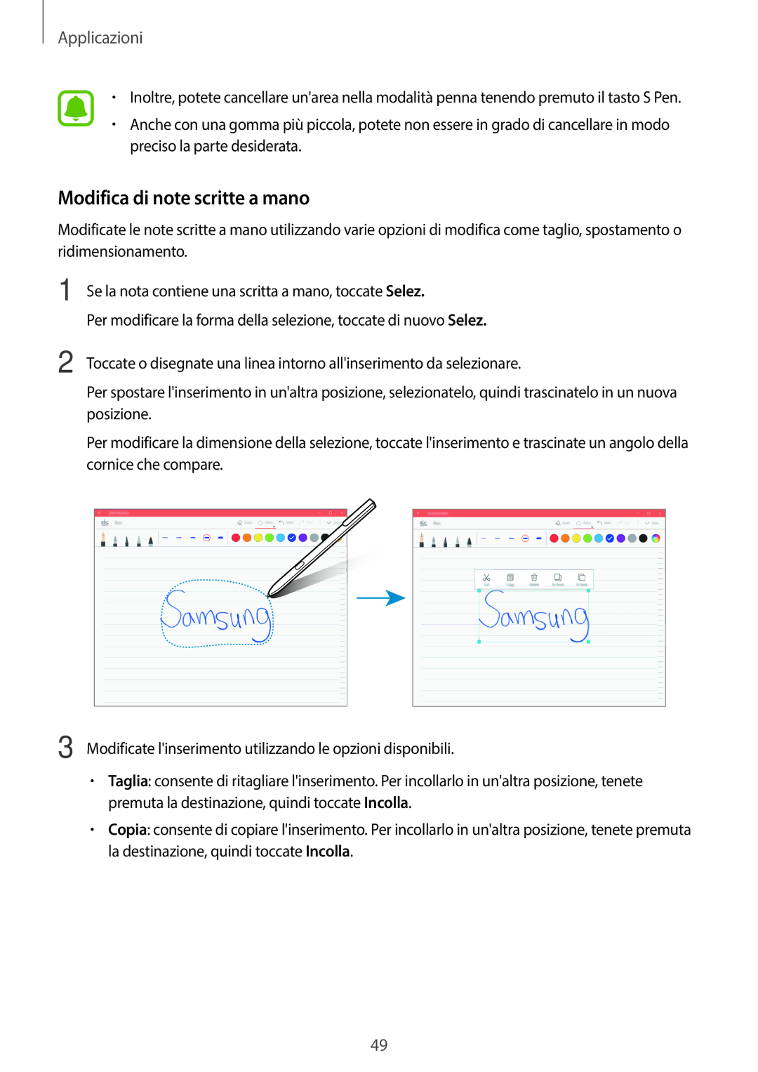 Samsung SM-W720NZKBITV, SM-W728NZKADBT, SM-W720NZKAITV, SM-W728NZKAITV manual Modifica di note scritte a mano 