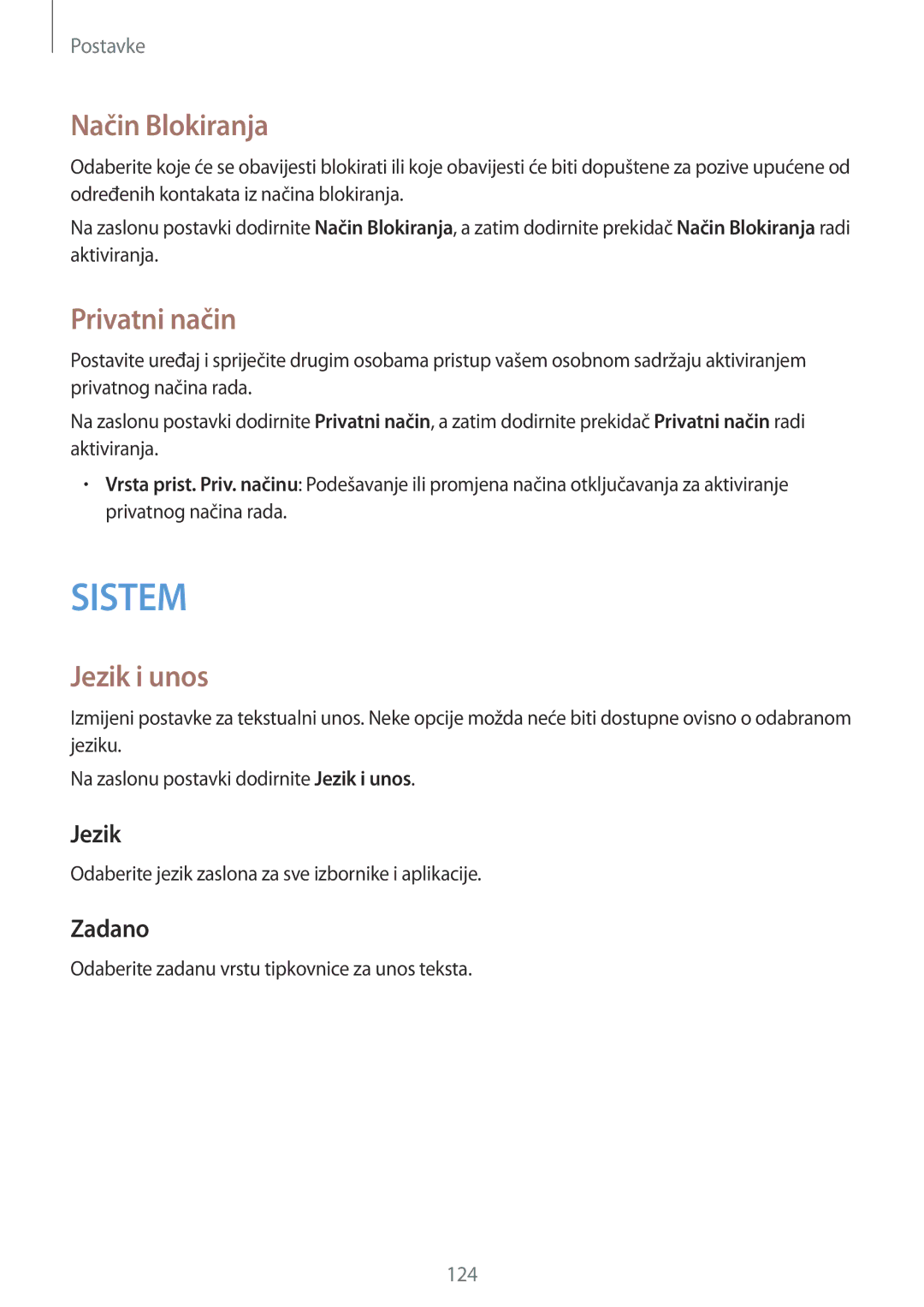 Samsung SM-A500FZKUSEE, SM2A500FZWUVIP, SM-A500FZDUSEE manual Način Blokiranja, Privatni način, Jezik i unos, Zadano 