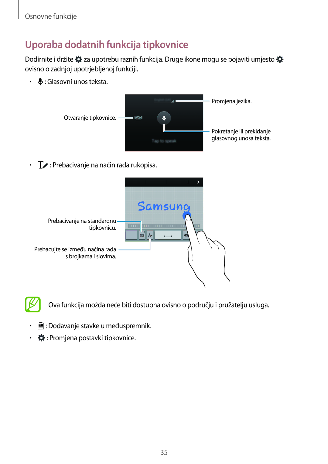 Samsung SM-A500FZWUSEE, SM2A500FZWUVIP manual Uporaba dodatnih funkcija tipkovnice, Prebacivanje na način rada rukopisa 