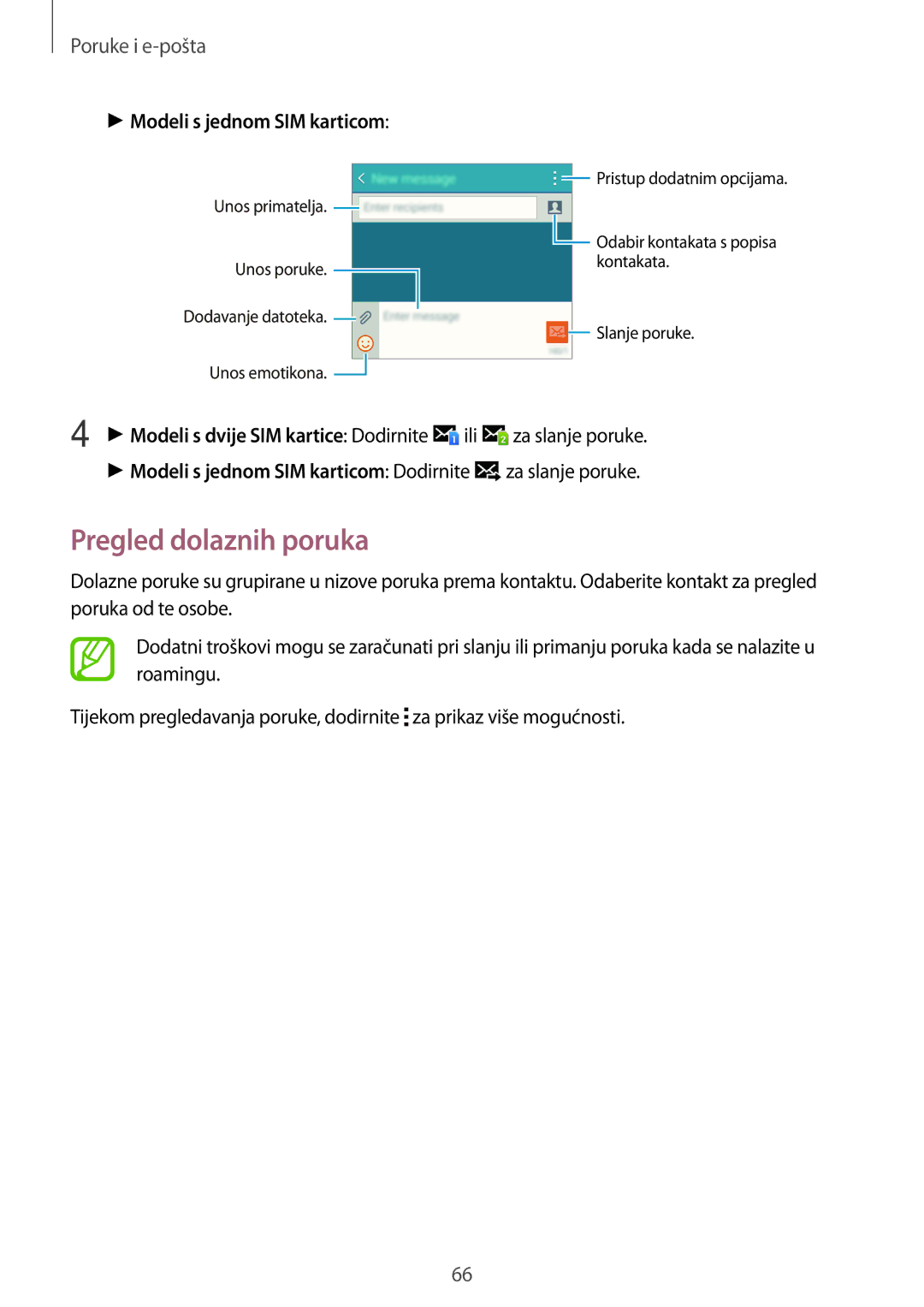 Samsung SM-A500FZDUSEE, SM2A500FZWUVIP, SM-A500FZKUDHR, SM-A500FZWUTWO manual Pregled dolaznih poruka, Poruke i e-pošta 