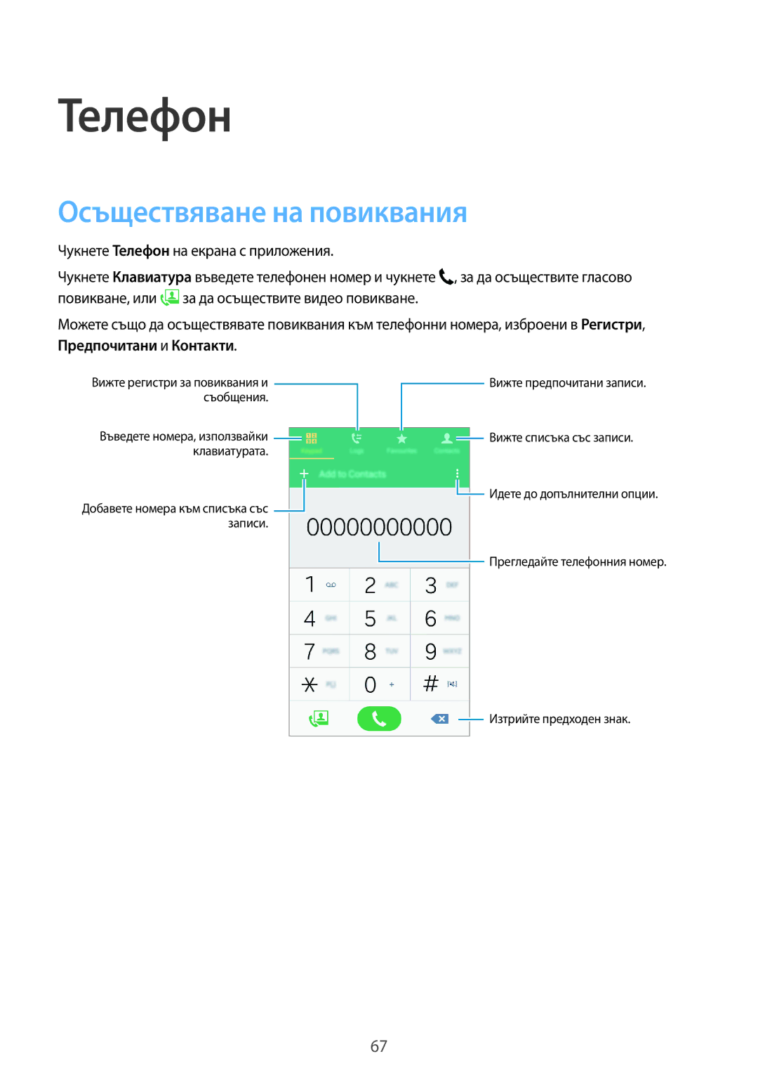 Samsung SM-G800FZDABGL, SM2G800FZWAVVT, SM-G800FZWAVVT manual Телефон, Осъществяване на повиквания, Предпочитани и Контакти 