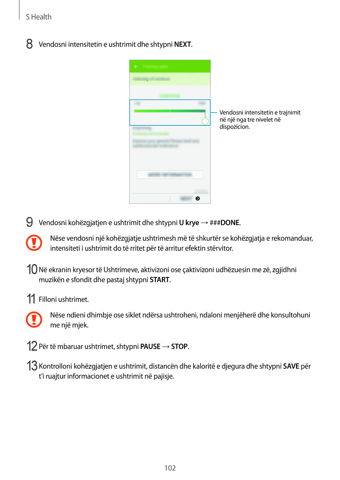 Samsung SM2G900FZWAMSR, SM2G900FZKAMSR, SM2G900FZKATSR, SM-G900FZDAAVF Vendosni intensitetin e ushtrimit dhe shtypni Next 