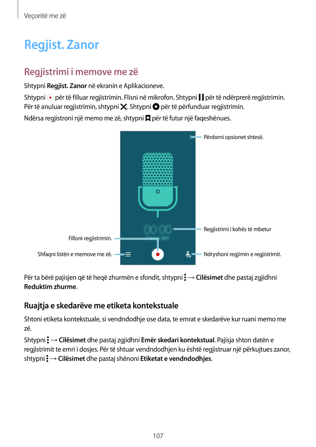 Samsung SM-G900FZWAMSR manual Regjist. Zanor, Regjistrimi i memove me zë, Ruajtja e skedarëve me etiketa kontekstuale 