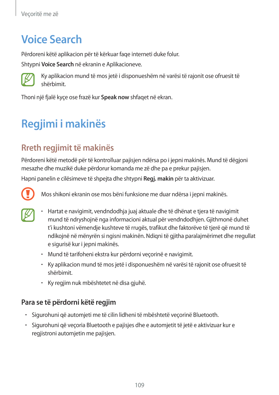 Samsung SM2G900FZBATSR, SM2G900FZKAMSR, SM2G900FZKATSR manual Voice Search, Regjimi i makinës, Rreth regjimit të makinës 