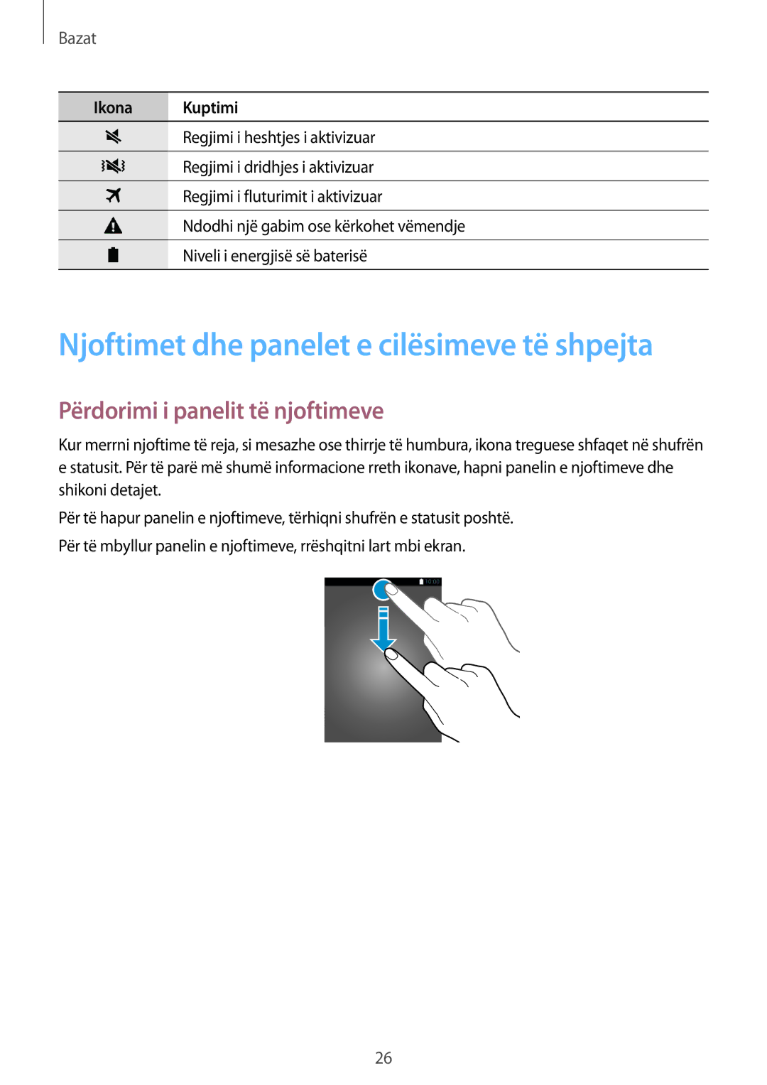 Samsung SM2G900FZDATSR, SM2G900FZKAMSR Njoftimet dhe panelet e cilësimeve të shpejta, Përdorimi i panelit të njoftimeve 