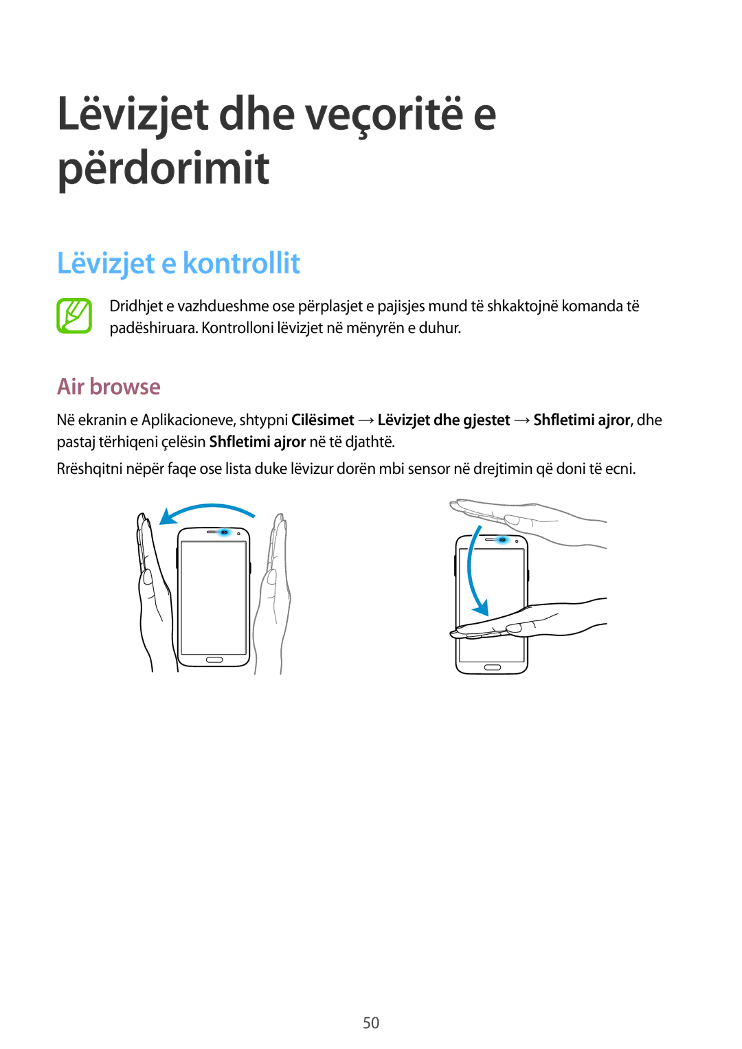 Samsung SM-G900FZKASEE, SM2G900FZKAMSR, SM2G900FZKATSR, SM-G900FZDAAVF, SM-G900FZWATOP manual Lëvizjet e kontrollit, Air browse 