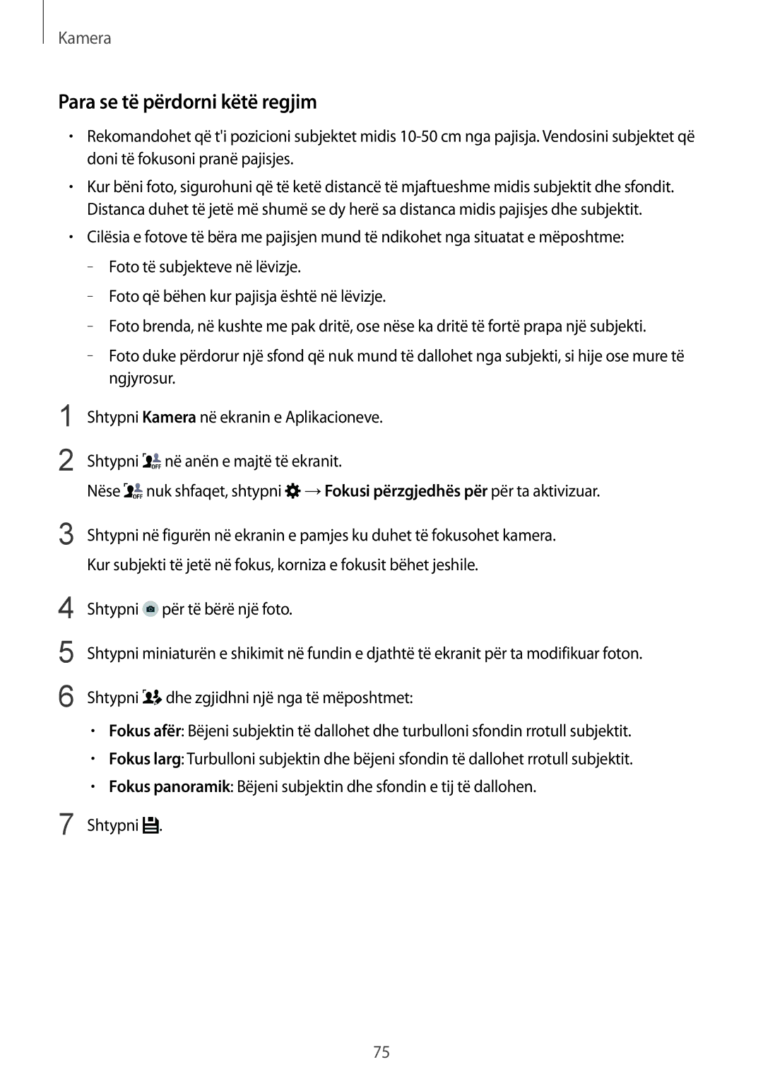 Samsung SM-G900FZWASEE, SM2G900FZKAMSR, SM2G900FZKATSR, SM-G900FZDAAVF, SM-G900FZWATOP manual Para se të përdorni këtë regjim 