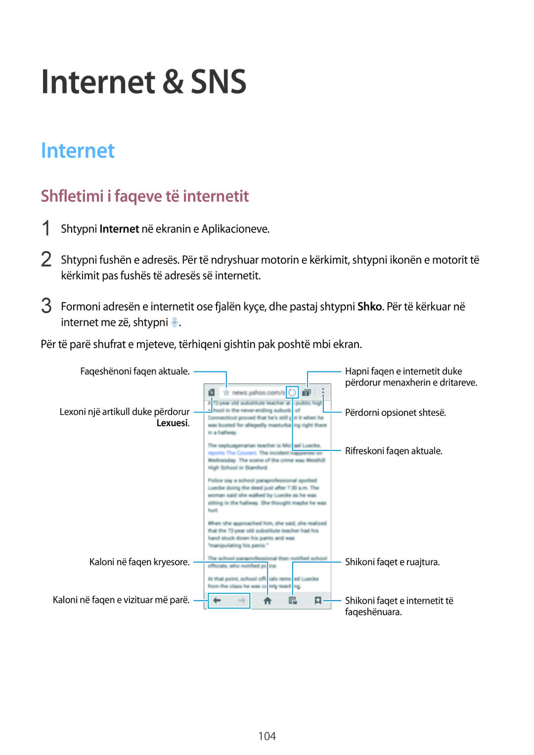 Samsung SM-G900FZBASEE, SM2G900FZKAMSR, SM2G900FZKATSR, SM-G900FZDAAVF manual Internet & SNS, Shfletimi i faqeve të internetit 