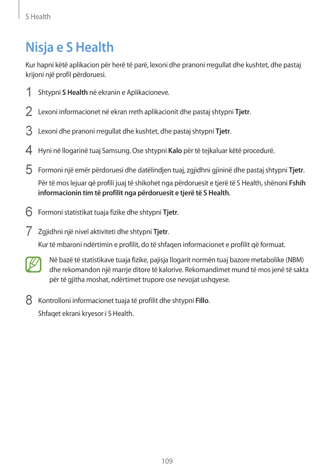 Samsung SM2G900FZBATSR, SM2G900FZKAMSR, SM2G900FZKATSR, SM-G900FZDAAVF, SM-G900FZWATOP, SM2G900FZWATOP manual Nisja e S Health 