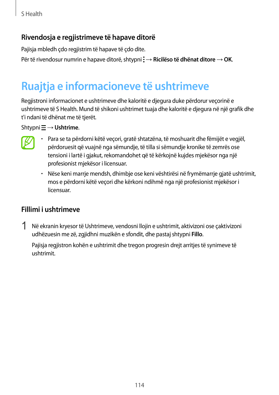 Samsung SM-G900FZDAAVF, SM2G900FZKAMSR Ruajtja e informacioneve të ushtrimeve, Rivendosja e regjistrimeve të hapave ditorë 