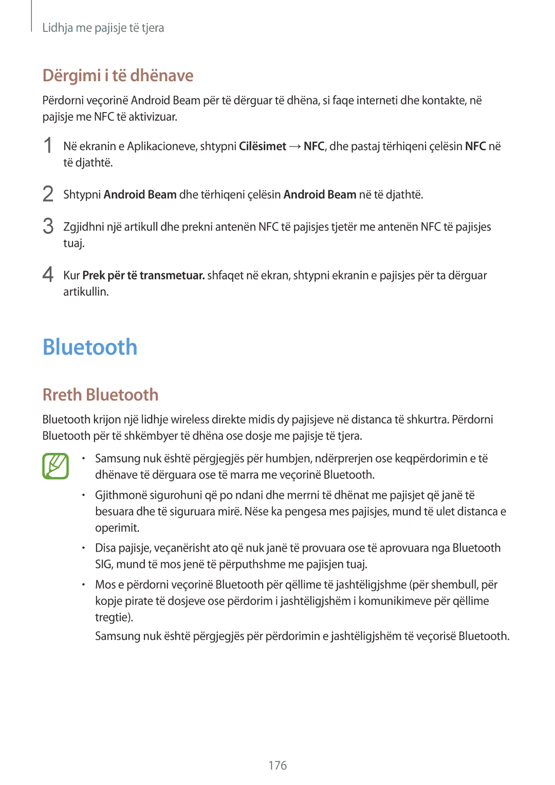 Samsung SM-G900FZBAAVF, SM2G900FZKAMSR, SM2G900FZKATSR, SM-G900FZDAAVF manual Dërgimi i të dhënave, Rreth Bluetooth 