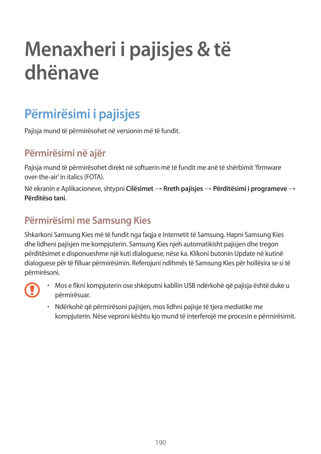 Samsung SM-G900FZKASEE, SM2G900FZKAMSR manual Menaxheri i pajisjes & të dhënave, Përmirësimi i pajisjes, Përmirësimi në ajër 