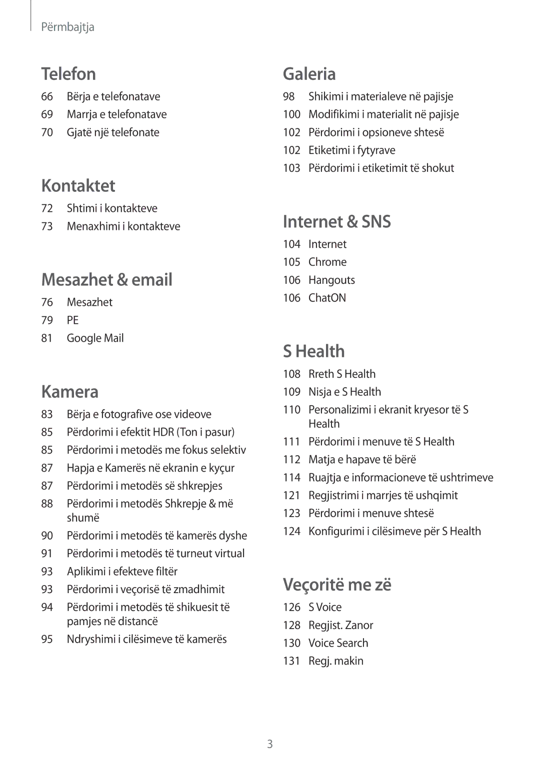 Samsung SM-G900FZWATOP, SM2G900FZKAMSR manual Shtimi i kontakteve Menaxhimi i kontakteve, Mesazhet 79 PE Google Mail 