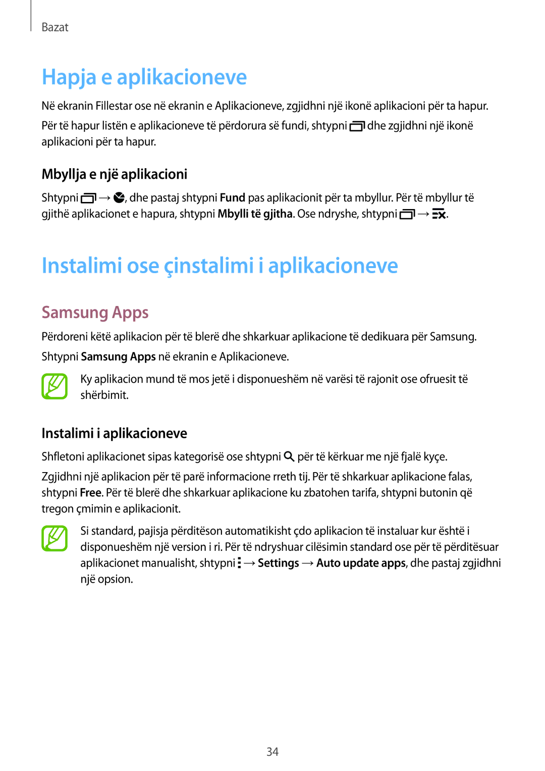 Samsung SM-G900FZKAMSR, SM2G900FZKAMSR manual Hapja e aplikacioneve, Instalimi ose çinstalimi i aplikacioneve, Samsung Apps 