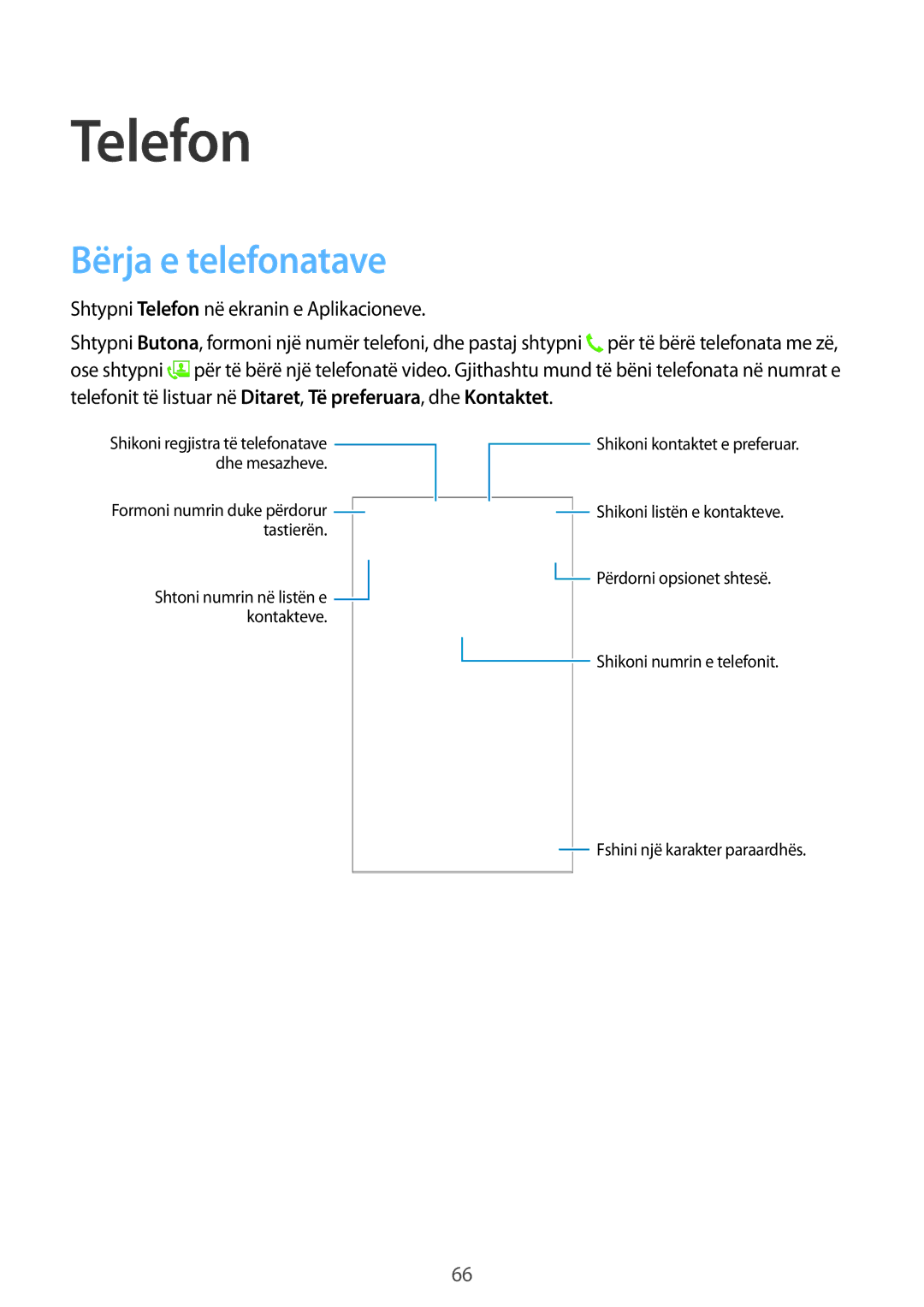 Samsung SM-G900FZKATEB, SM2G900FZKAMSR, SM2G900FZKATSR Bërja e telefonatave, Shtypni Telefon në ekranin e Aplikacioneve 