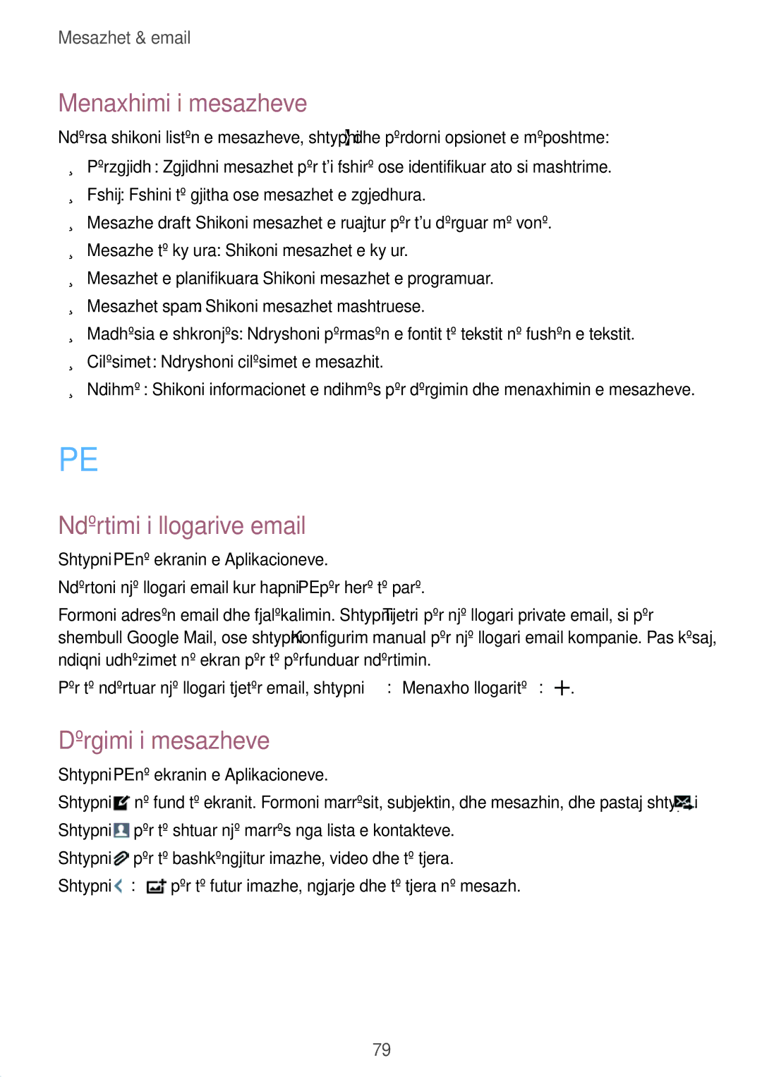 Samsung SM-G900FZWAMSR, SM2G900FZKAMSR, SM2G900FZKATSR, SM-G900FZDAAVF Menaxhimi i mesazheve, Ndërtimi i llogarive email 