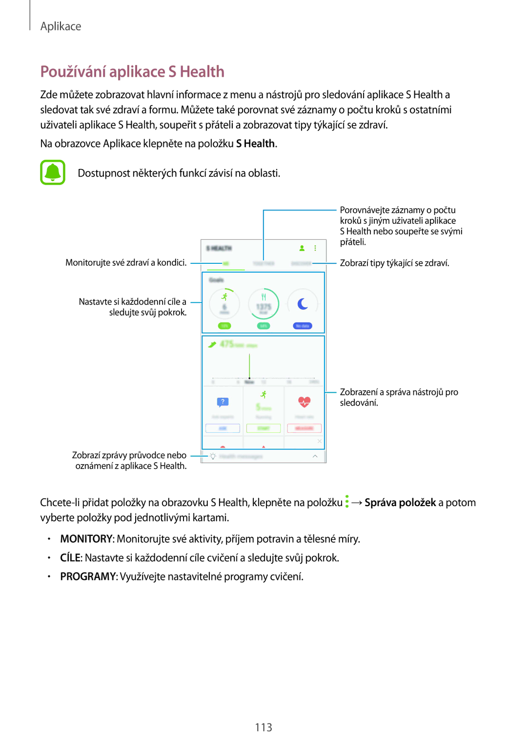 Samsung SM-G928FZKETMZ, SM2G928FZKAETL, SM-G928FZDACOS, SM-G928FZSAXEH, SM-G928FZSAORX manual Používání aplikace S Health 