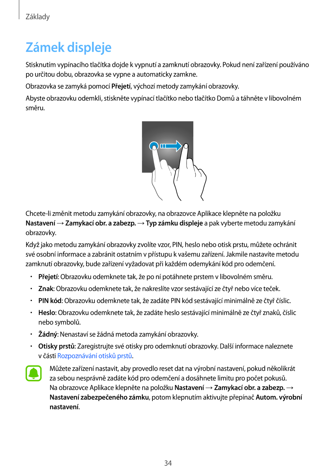 Samsung SM-G928FZDAXEO, SM2G928FZKAETL, SM-G928FZDACOS, SM-G928FZSAXEH, SM-G928FZSAORX, SM-G928FZSAATO manual Zámek displeje 