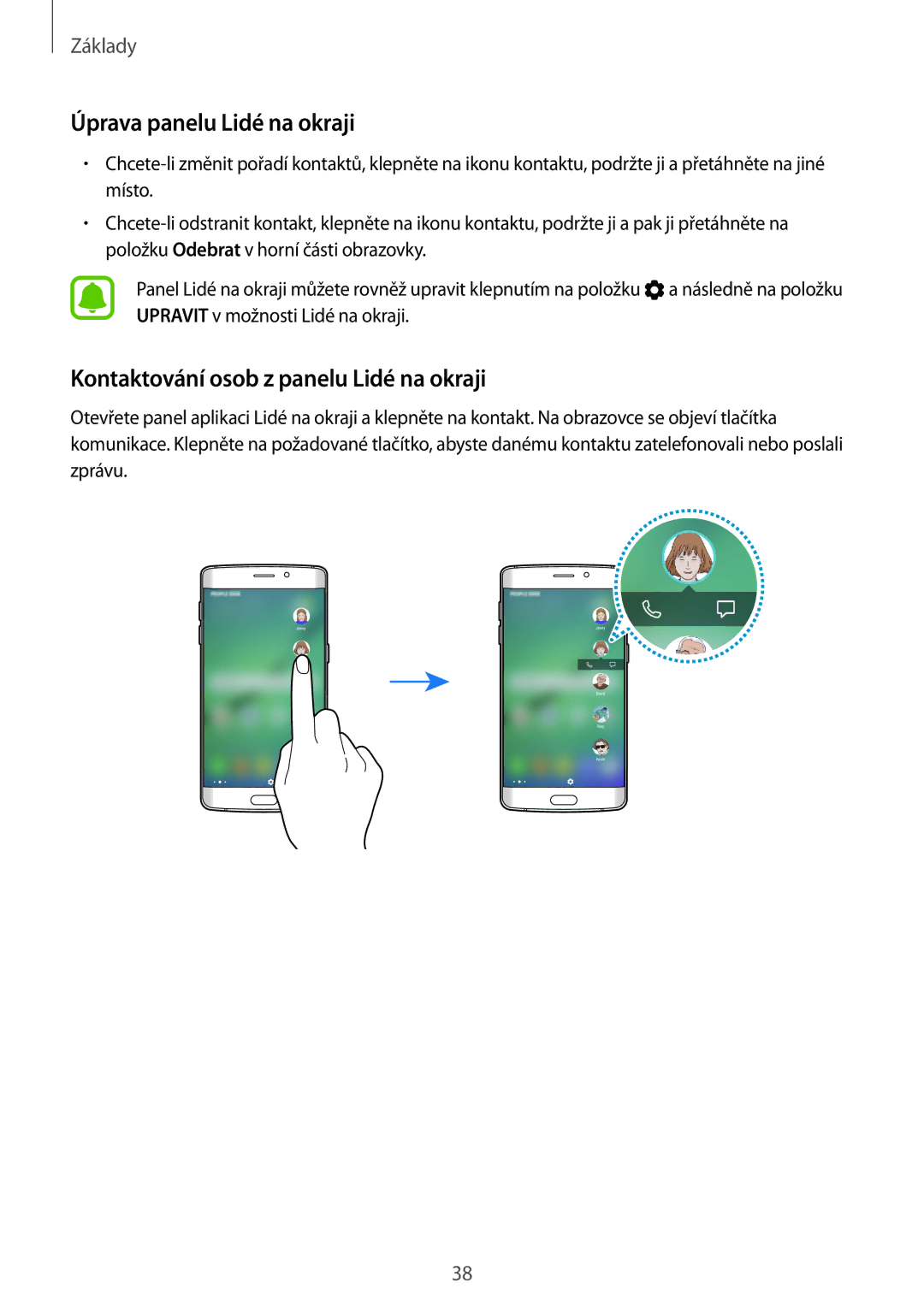 Samsung SM2G928FZKETMS, SM2G928FZKAETL manual Úprava panelu Lidé na okraji, Kontaktování osob z panelu Lidé na okraji 