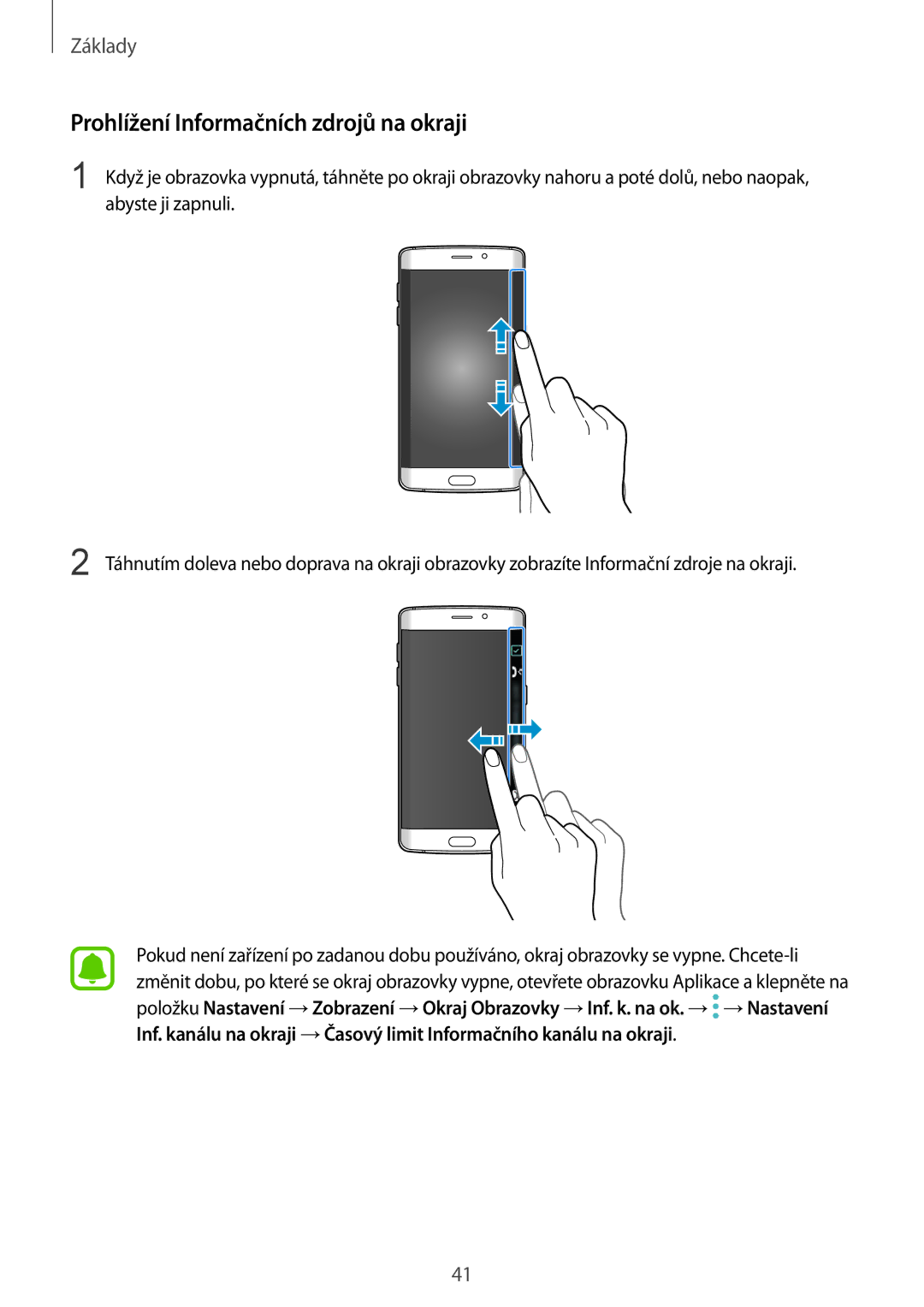 Samsung SM-G928FZKACYO, SM2G928FZKAETL, SM-G928FZDACOS, SM-G928FZSAXEH manual Prohlížení Informačních zdrojů na okraji 