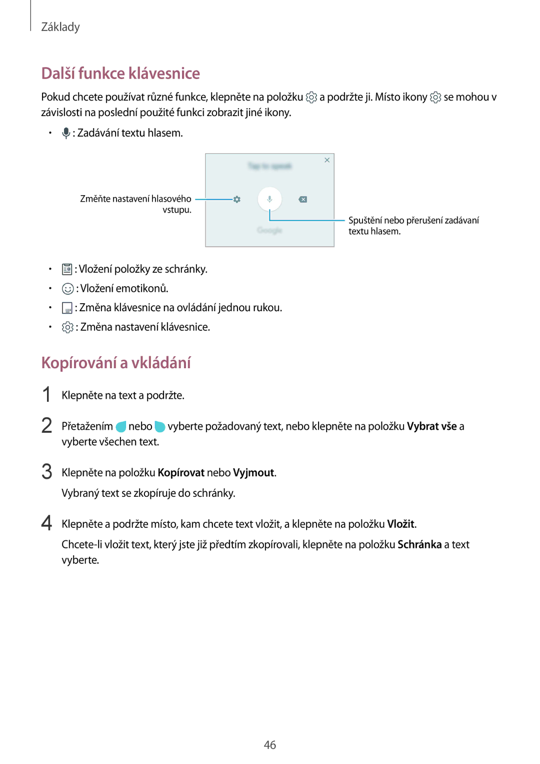 Samsung SM-G928FZSAAUT, SM2G928FZKAETL, SM-G928FZDACOS, SM-G928FZSAXEH manual Další funkce klávesnice, Kopírování a vkládání 