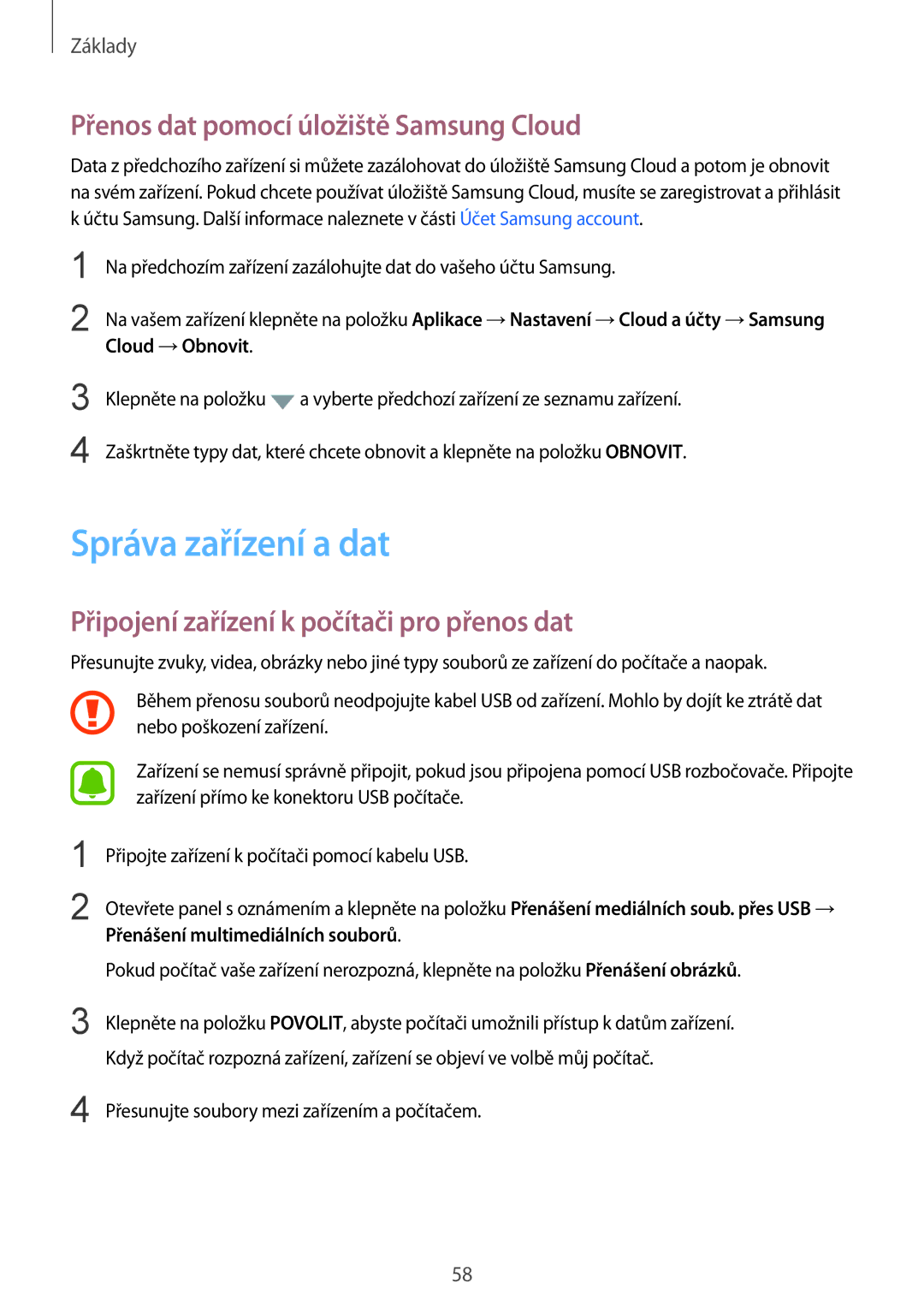 Samsung SM-G928FZKAETL Správa zařízení a dat, Přenos dat pomocí úložiště Samsung Cloud, Přenášení multimediálních souborů 