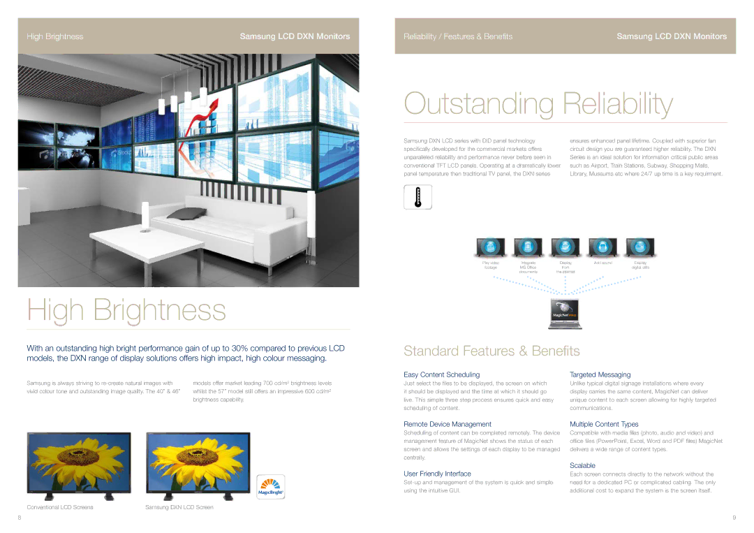 Samsung SM460DXN manual High Brightness, Outstanding Reliability, Standard Features & Benefits 