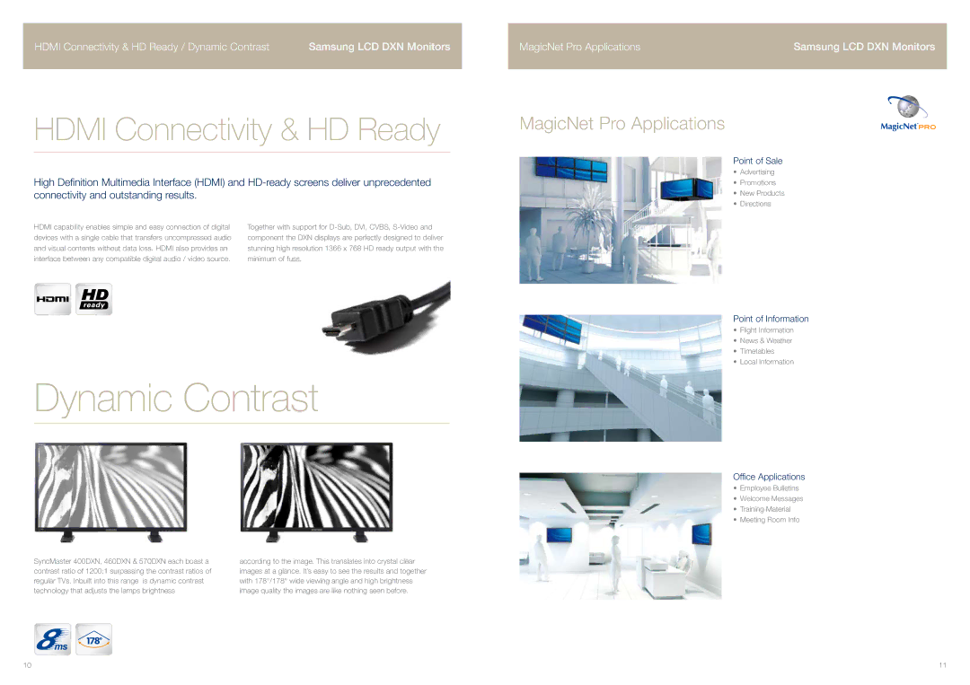 Samsung SM460DXN manual Dynamic Contrast, Hdmi Connectivity & HD Ready, MagicNet Pro Applications 