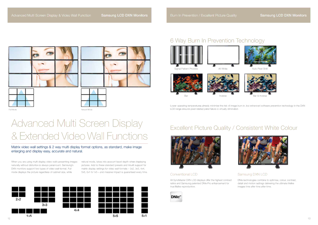 Samsung SM460DXN manual Advanced Multi Screen Display Extended Video Wall Functions, Way Burn In Prevention Technology 