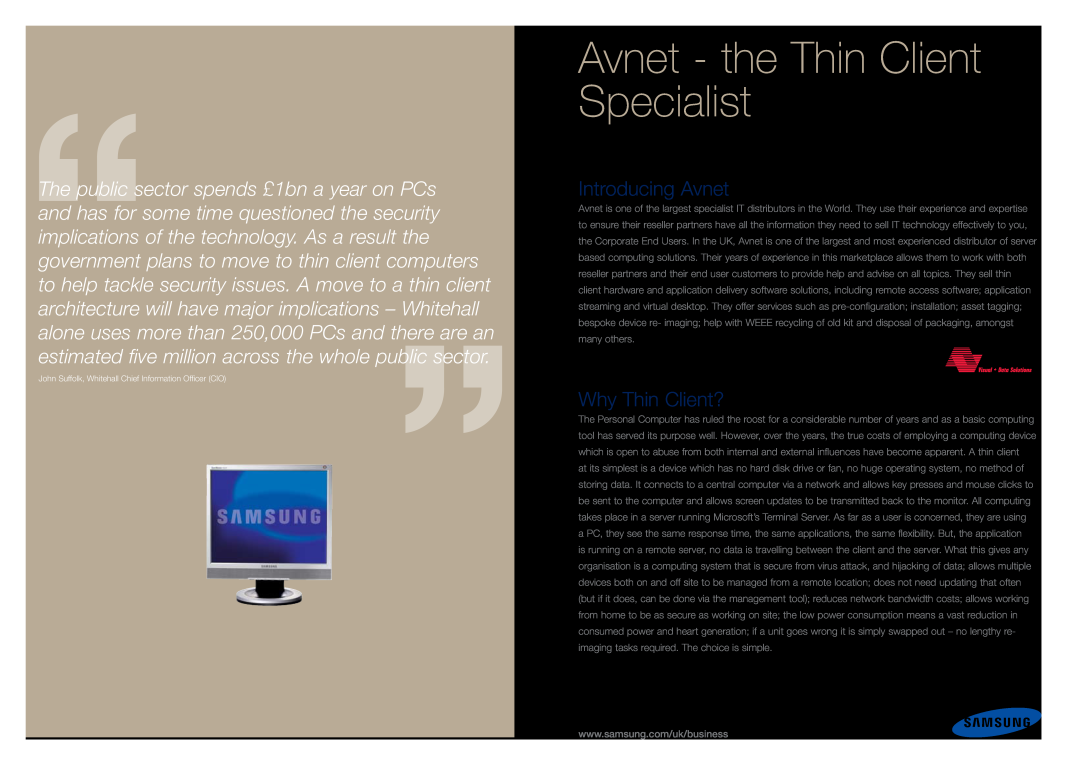 Samsung SM710NT manual Avnet - the Thin Client Specialist, Introducing Avnet, Why Thin Client? 