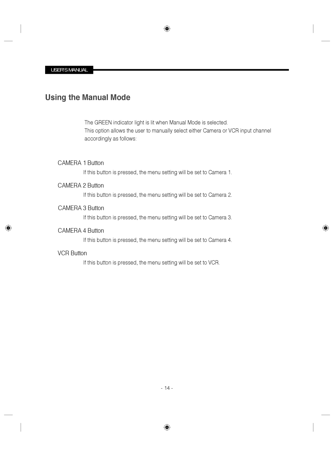 Samsung SMC-145 manual Using the Manual Mode 