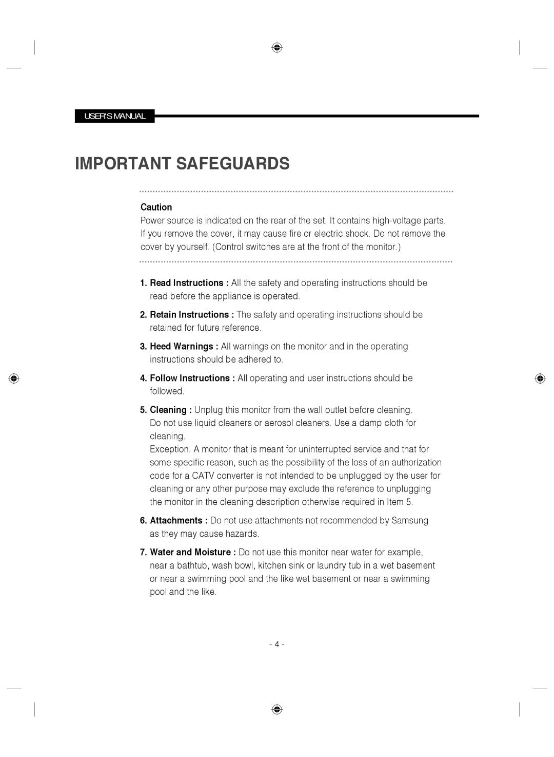 Samsung SMC-145 manual Important Safeguards 