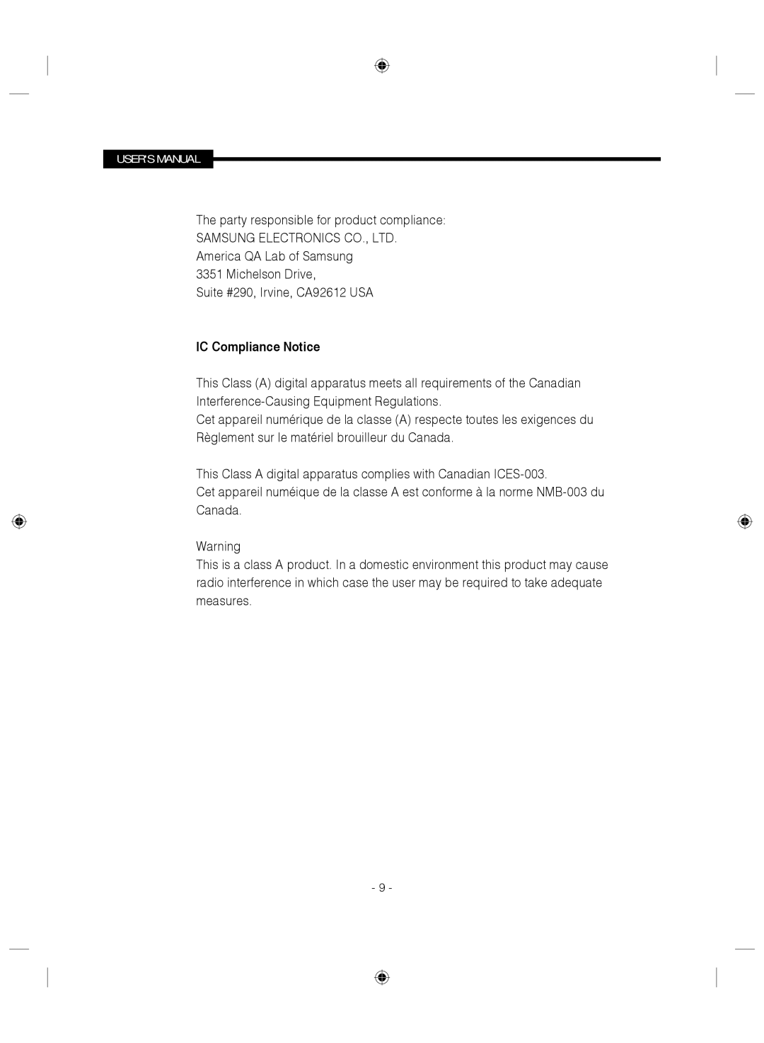 Samsung SMC-145 manual IC Compliance Notice 