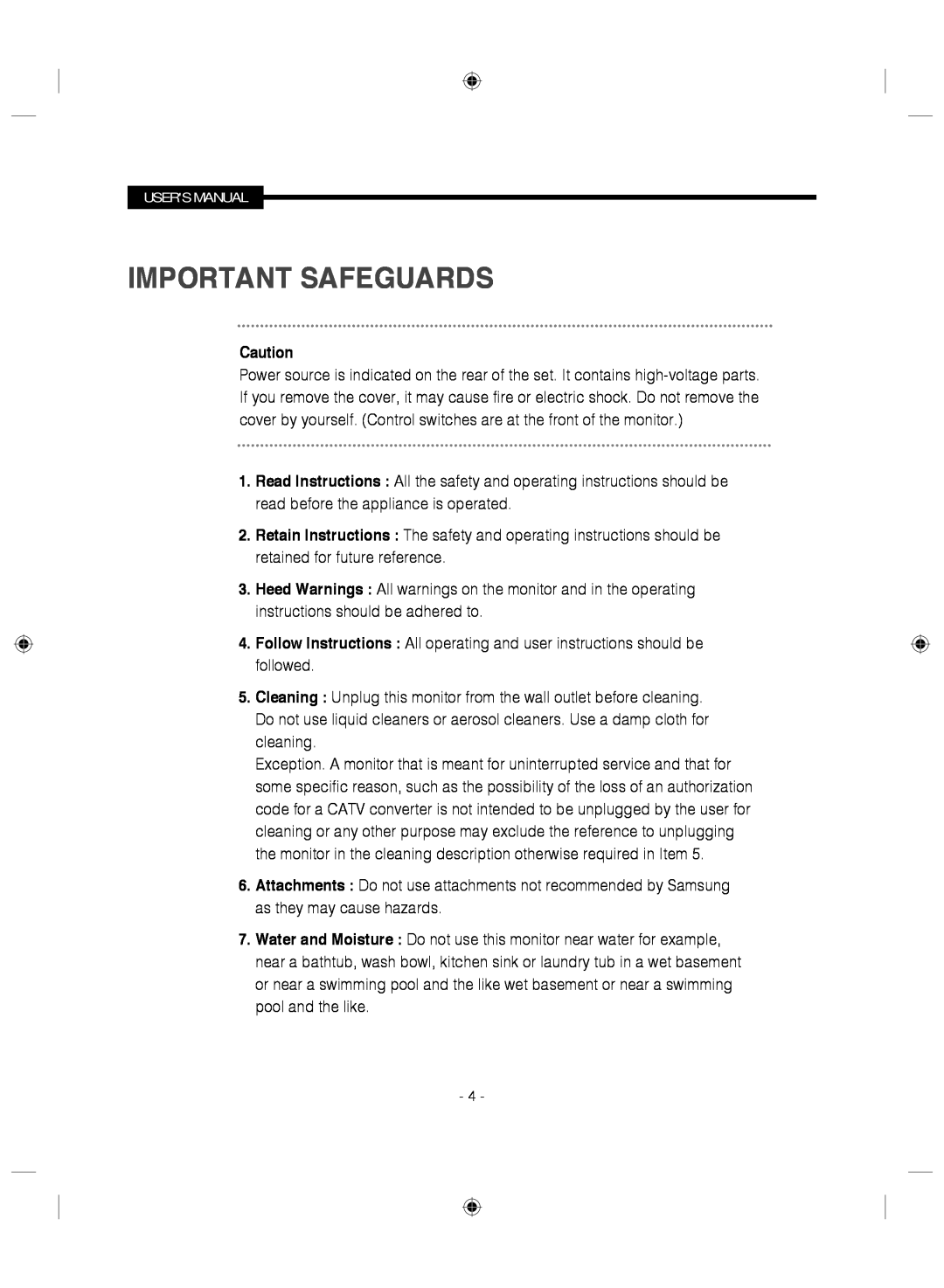 Samsung SMC-145 manual Important Safeguards 
