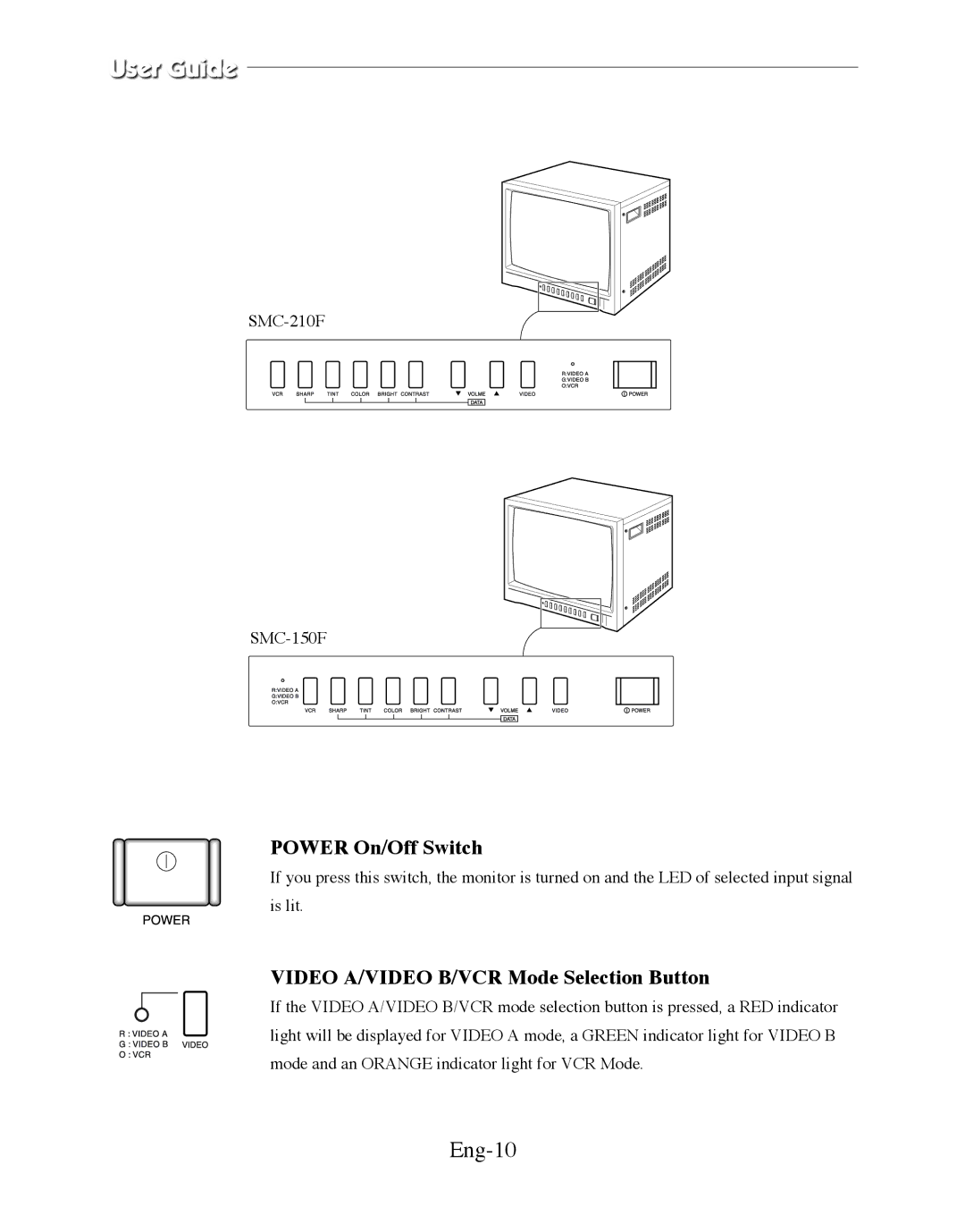 Samsung SMC-152FP, SMC-152FN, SMC-150FN, SMC-210FN, SMC-212FN, SMC-210FP Eng-10, Video A/VIDEO B/VCR Mode Selection Button 