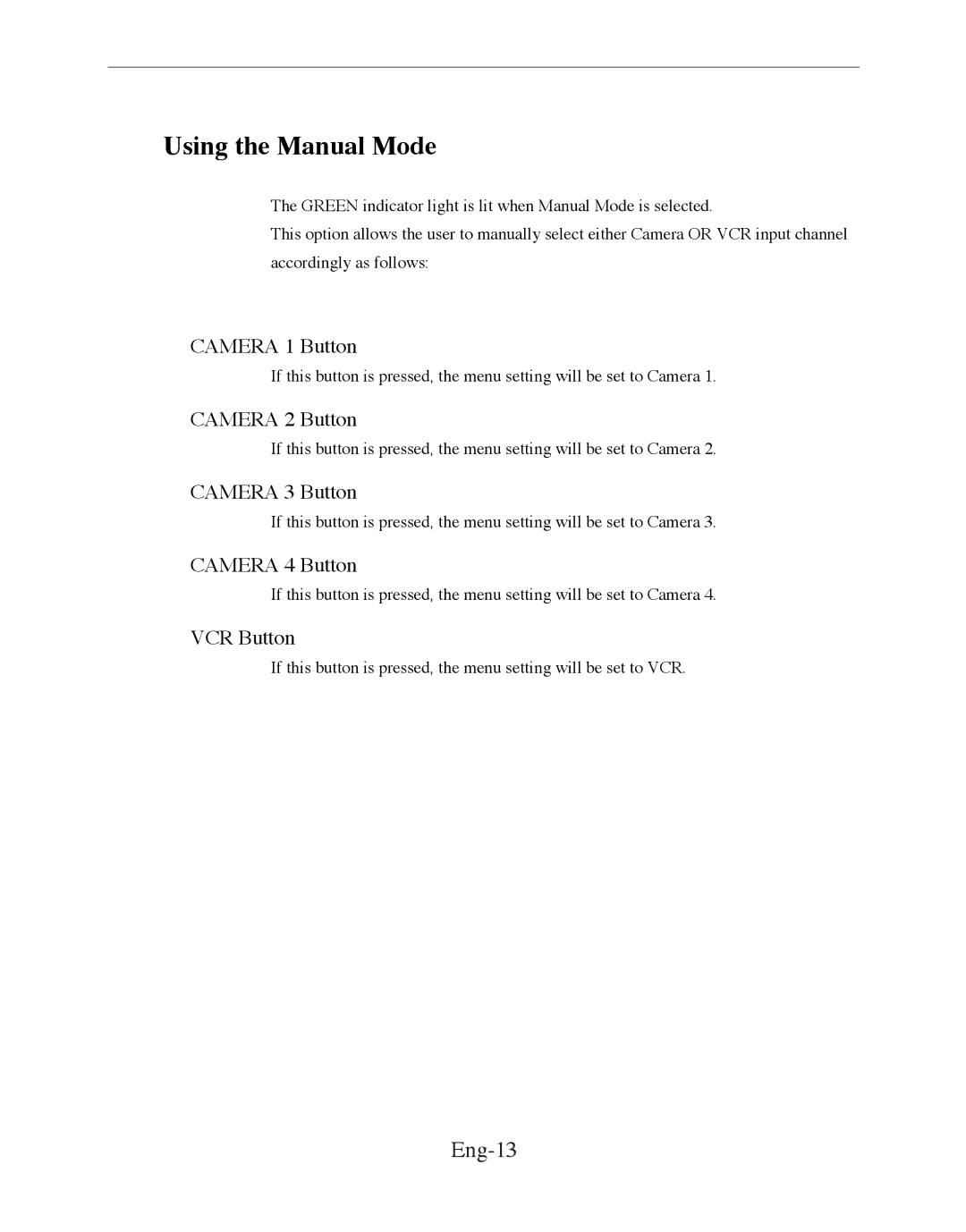 Samsung SMC-210FP, SMC-152FN, SMC-150FN, SMC-152FP, SMC-210FN, SMC-212FN, SMC-212FP, SMC-150FP Using the Manual Mode, Eng-13 