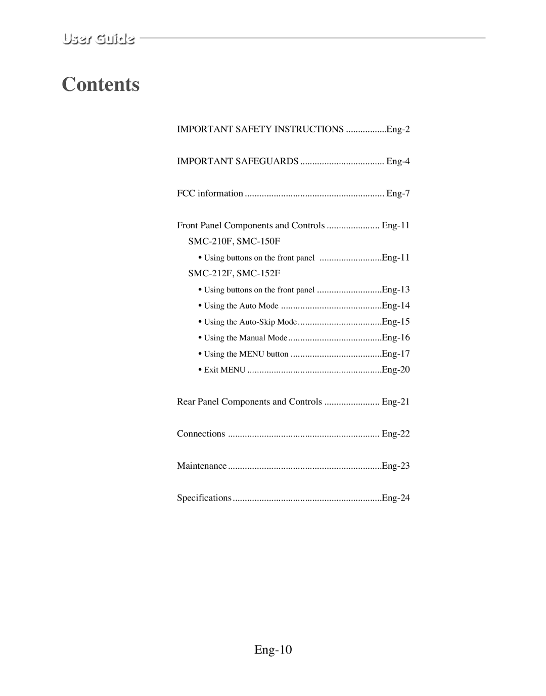 Samsung SMC-152FPV, SMC-212FP, SMC-150FP, SMC-210FPV manual Contents 