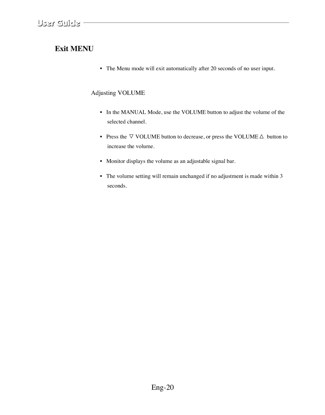 Samsung SMC-212FP, SMC-150FP, SMC-152FPV, SMC-210FPV manual Exit Menu, Eng-20 