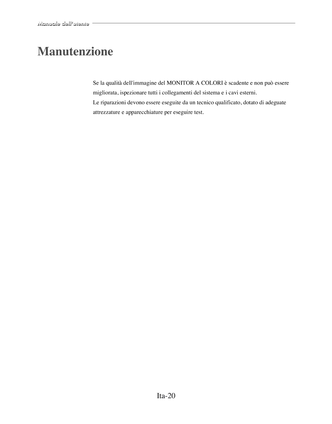 Samsung SMC-210FPV, SMC-212FP, SMC-150FP, SMC-152FPV manual Manutenzione, Ita-20 