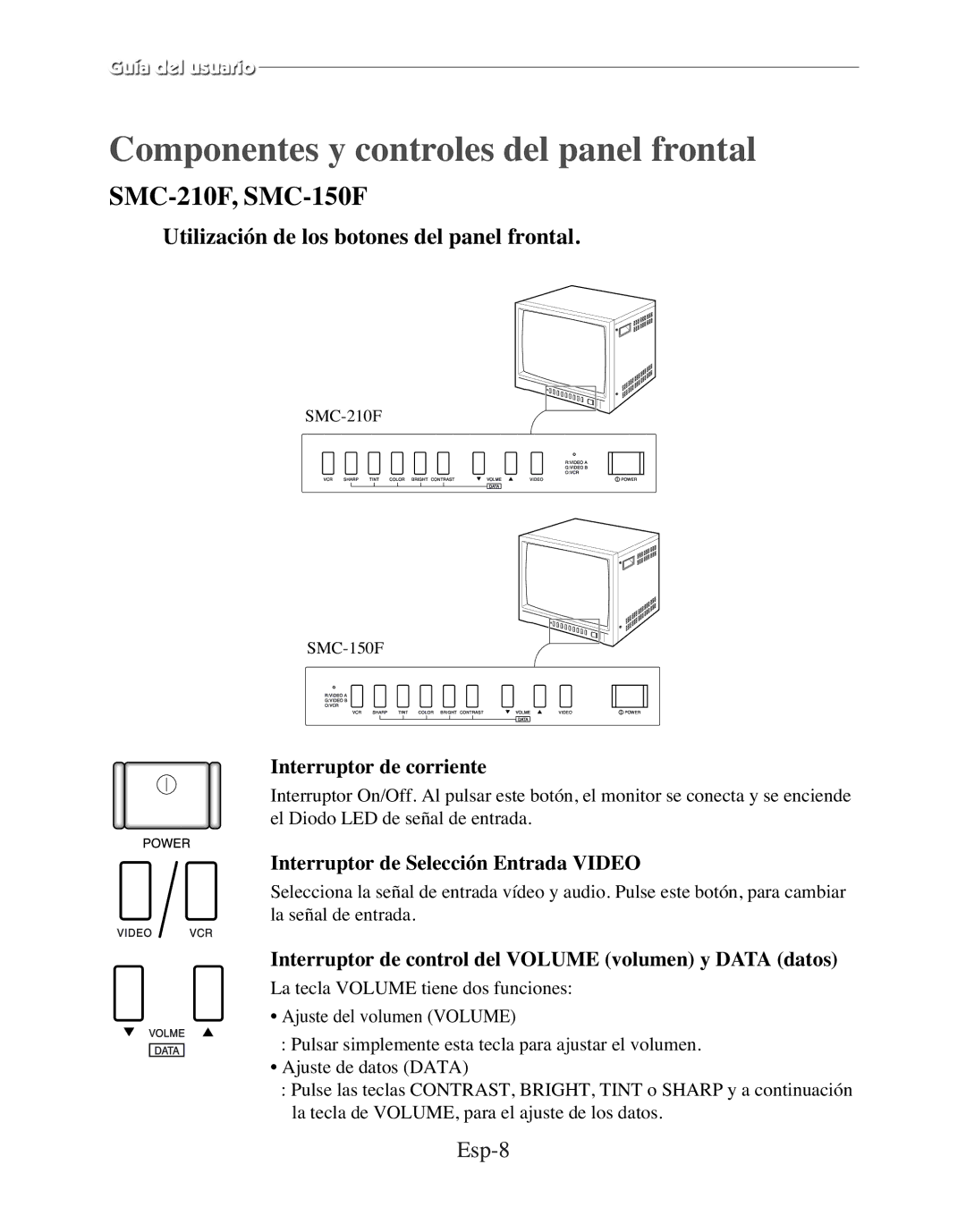 Samsung SMC-150FP manual Componentes y controles del panel frontal, Utilización de los botones del panel frontal, Esp-8 