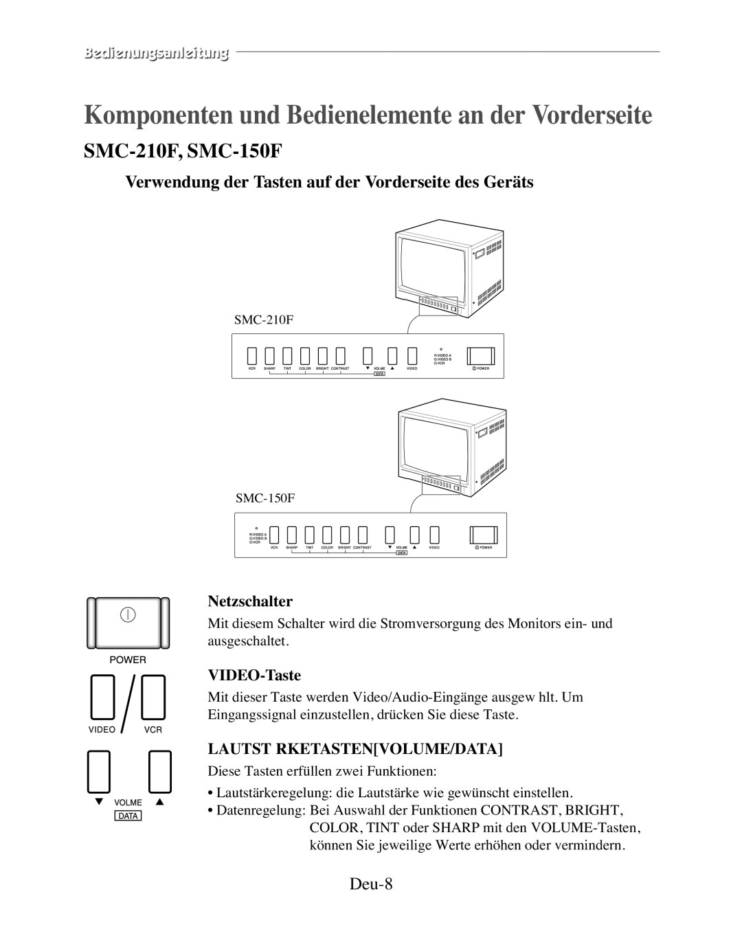 Samsung SMC-210FP Komponenten und Bedienelemente an der Vorderseite, Verwendung der Tasten auf der Vorderseite des Geräts 