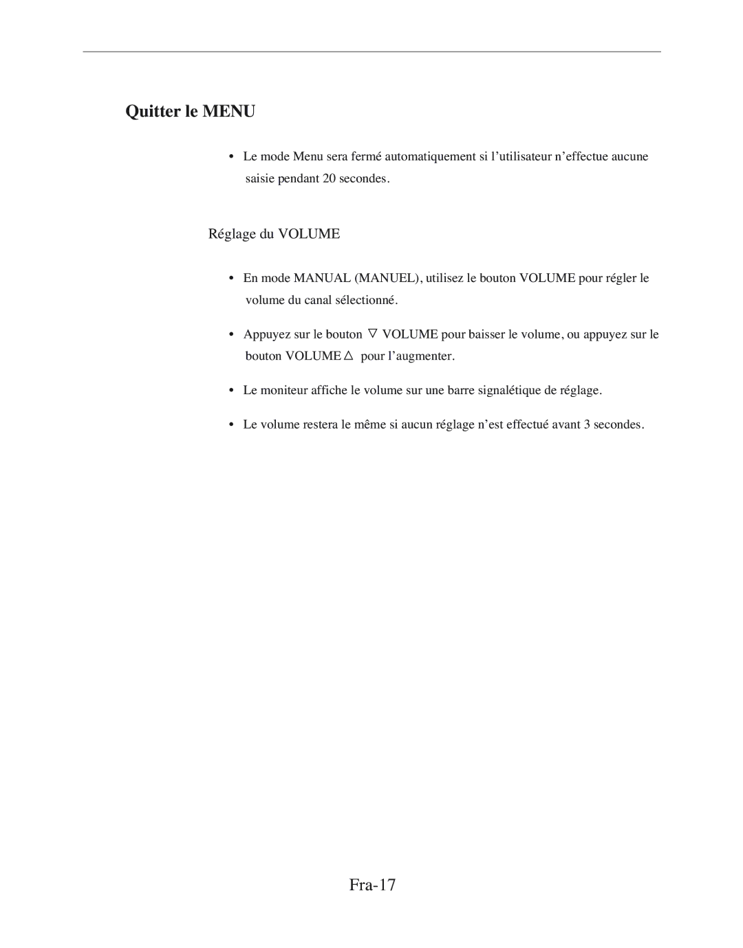 Samsung SMC-152FP manual Quitter le Menu, Fra-17 