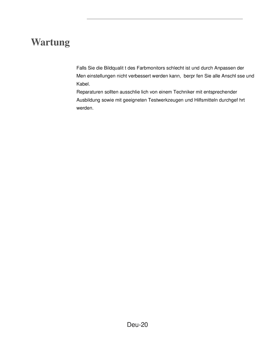 Samsung SMC-152FP manual Wartung, Deu-20 