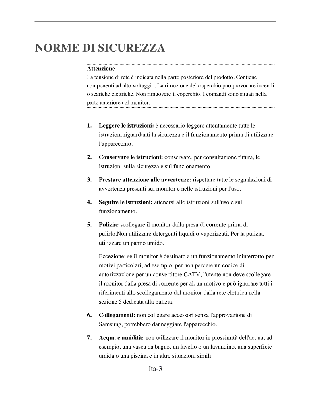 Samsung SMC-152FP manual Norme DI Sicurezza, Ita-3 