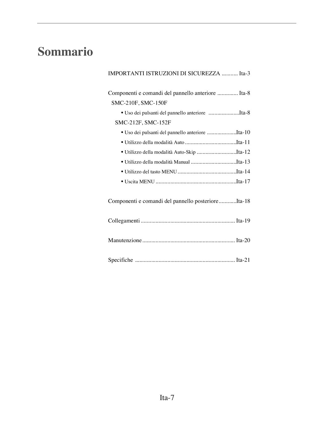 Samsung SMC-152FP manual Sommario, Ita-7 