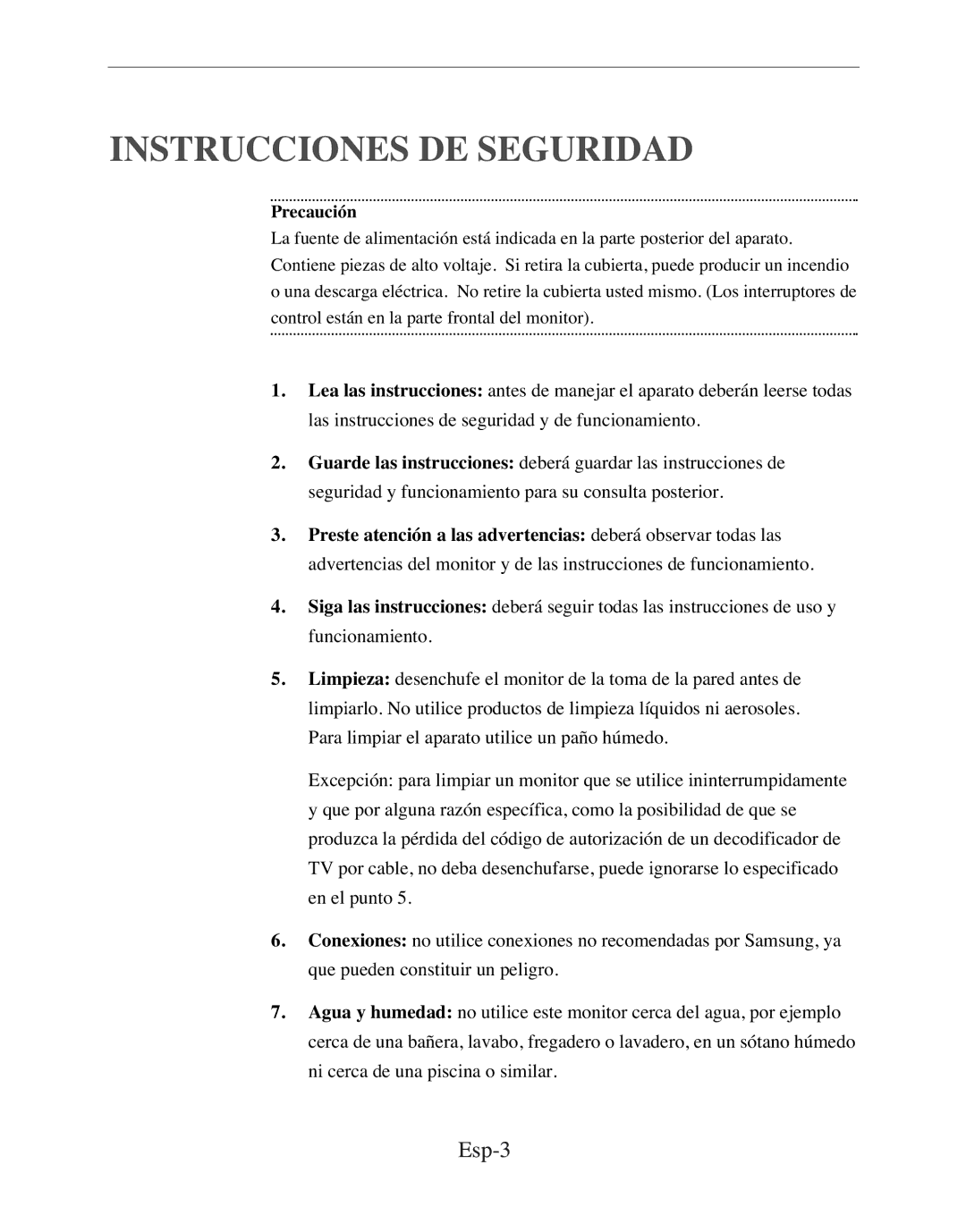 Samsung SMC-152FP manual Instrucciones DE Seguridad, Esp-3 