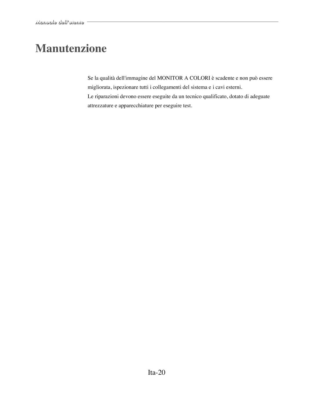 Samsung SMC-152FP manual Manutenzione, Ita-20 