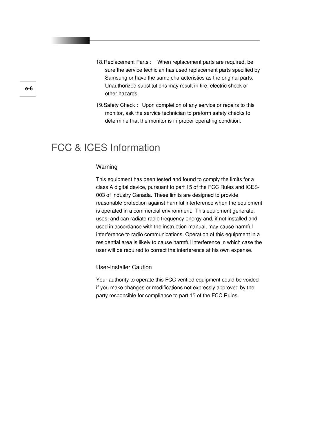 Samsung SMC-210AP manual FCC & Ices Information, User-Installer Caution 