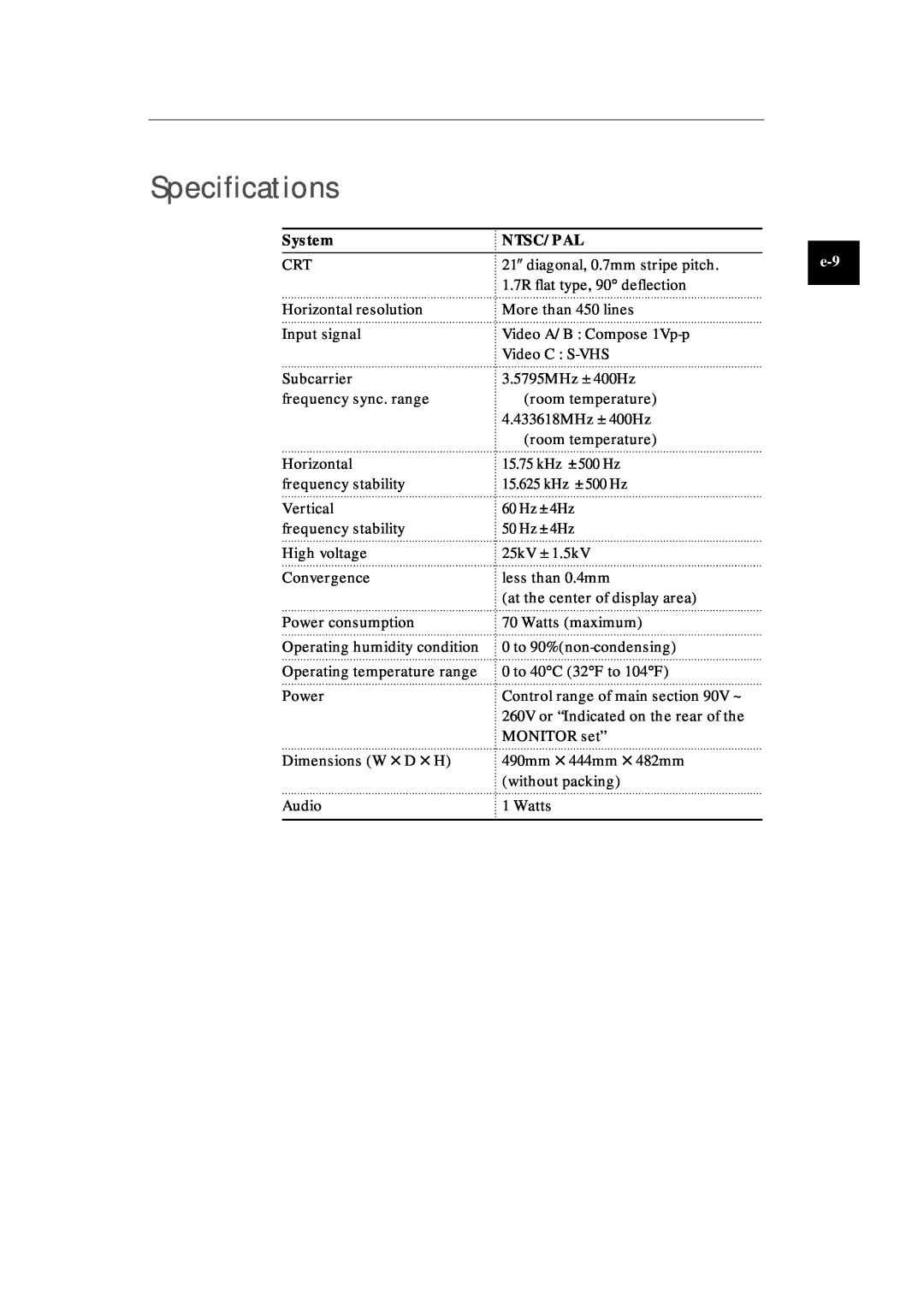 Samsung SMC-210AP manual Specifications, System, Ntsc/Pal 